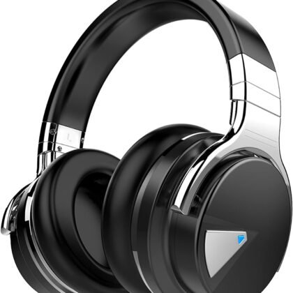 Silensys E7 Active Noise Cancelling Headphones Bluetooth Headphones with Microphone Deep Bass Wireless Headphones Over Ear, Comfortable Protein Earpads, 30 Hours Playtime for Travel/Work, Black