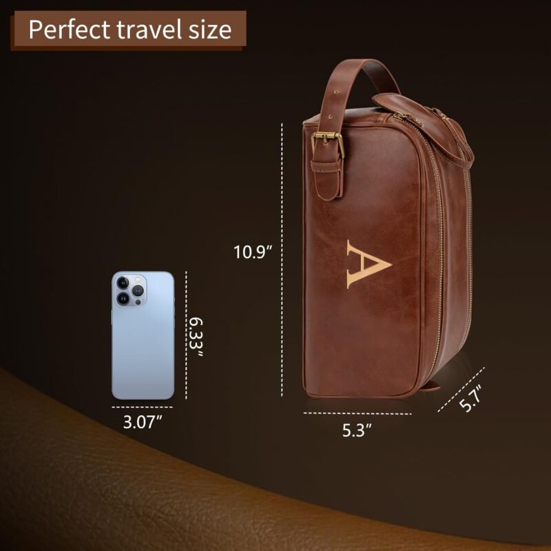 Toiletry Bags for Men Leather Travel Toiletry Bag With Engraved Initial Large Shaving & Dopp Kit Personalized Birthday Wedding Groomsmen Gifts for Men (NONE) - Image 5