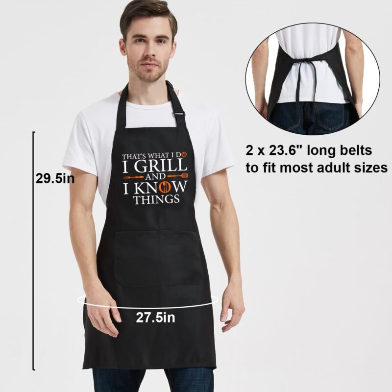 Funny Chef Apron for Men with Pockets, Mens Apron for Grilling, Cooking BBQ Gifts for Men Dad Birthday Fathers Day - Image 5