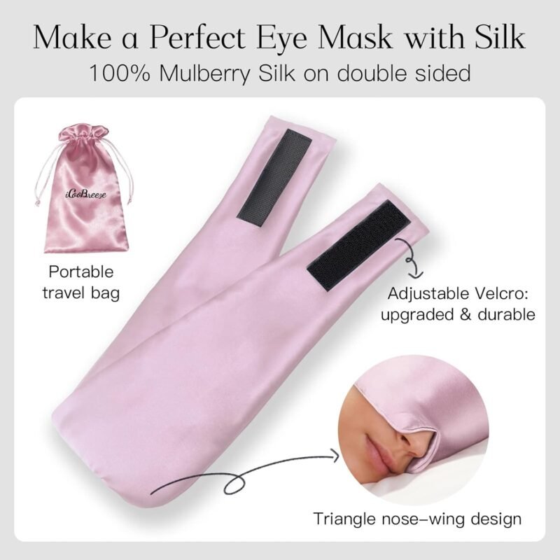 100% Natural Silk Eye Mask for Women Men, Soft Pressureless Cooling Blackout Eye Covers for Sleeping, Large Size Sleep Mask fits All Heads Adjustable, 1PC, Lotus Pink - Image 6