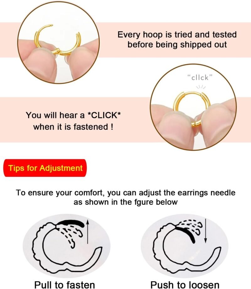 Hypoallergenic 14K Gold Plated Small Hoop Earrings Set for Women & Men - Dainty Stackable Cartilage Earrings for Multiple Piercing, Surgical Stainless Steel Lightweight Huggie Hoops for Sensitive Ears Trendy Jewelry Gift 6/7/8/9/10/12mm (Gold/Silver/Black) - Image 6