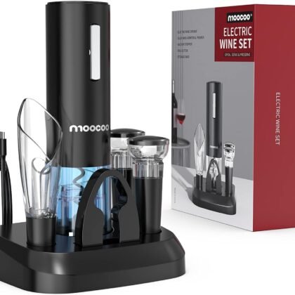 Electric Wine Opener with Charging Base, Cordless Electric Wine Bottle Opener with 2-in-1 Aerator &Pourer, Foil Cutter, 2 Vacuum Preservation Stoppers, Display Charging Station for Easy Storage