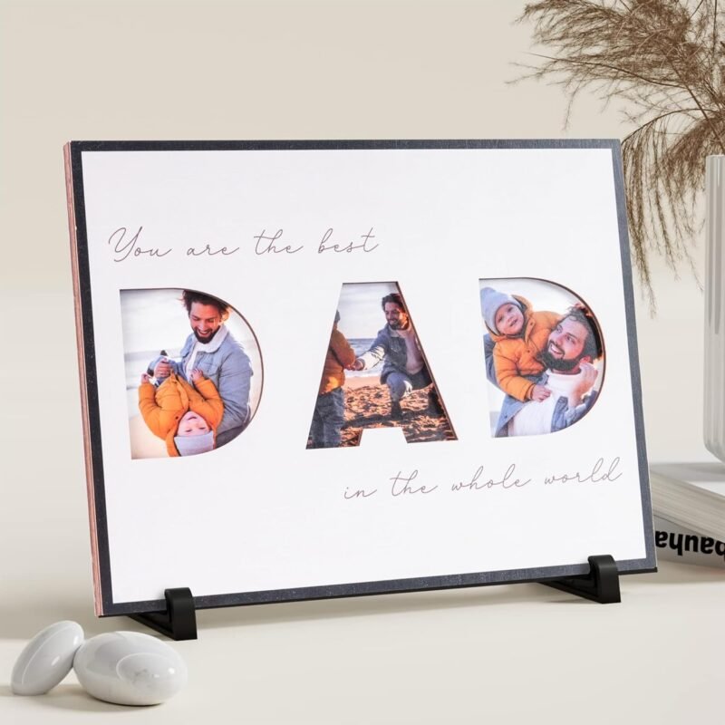 Father's Day Gift For Dad, Photo Frame DAD Sign For Table Decoration, Photo Fame From Daughter, Display 3 Photos 3x3 Inch, Father's Day Gift, Home Office Decoration (Picture Frame) - Image 5