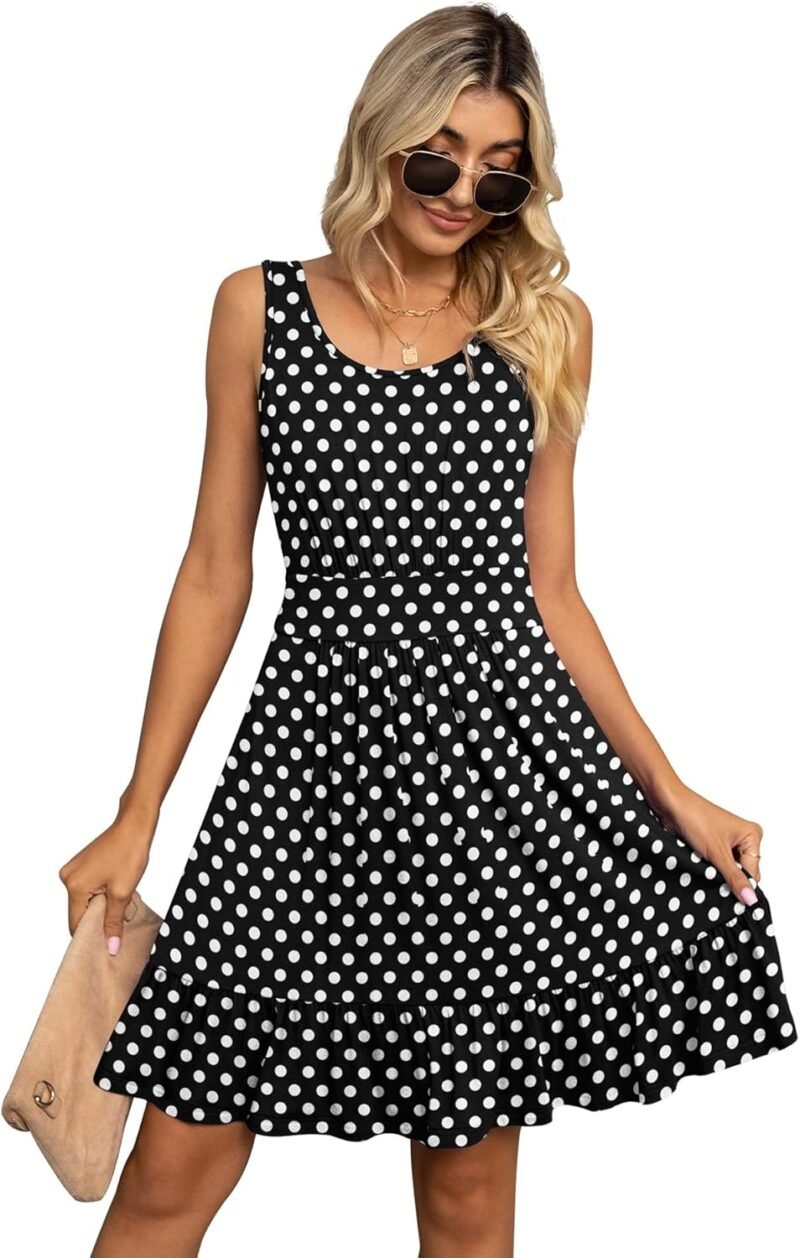 LILBETTER Women's Summer Casual U Neck Sundresses Pleated Knee Length Sleeveless Tank Dress - Image 3