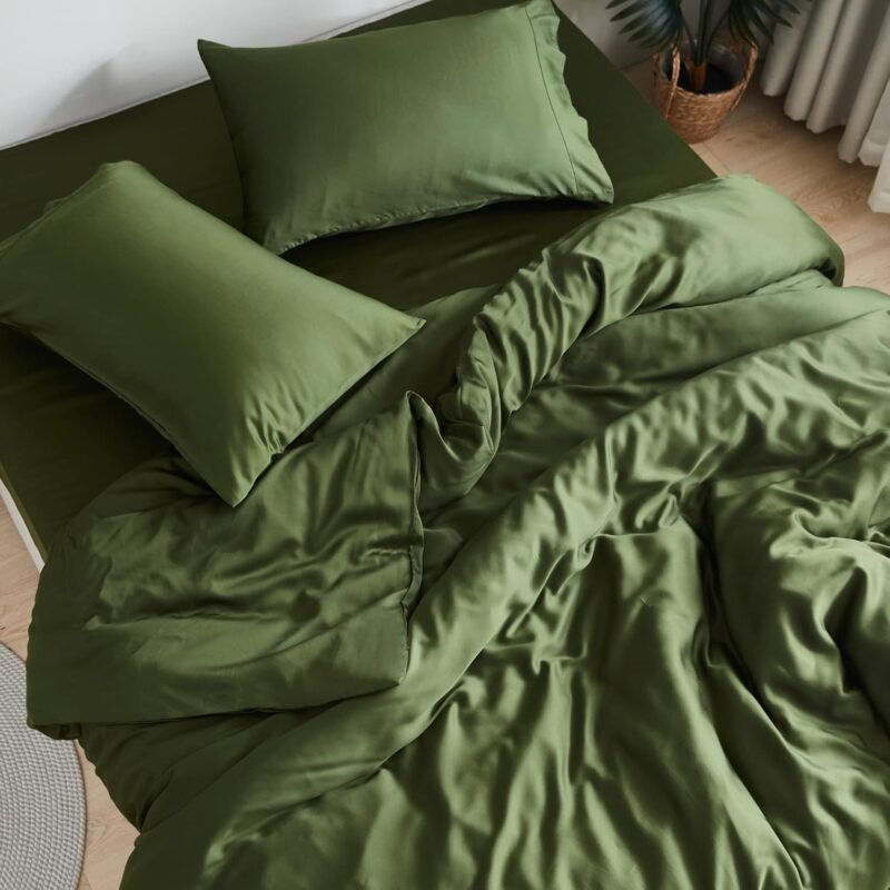 DOZ Sheet Set, 100% Viscose derived from Bamboo, Organically Grown, Buttery Soft, Cooling Sheets, High GSM, Deep Pockets - 4 Piece - 2 Pillowcases 1 Fitted 1 Top Sheet (Forest, King)
