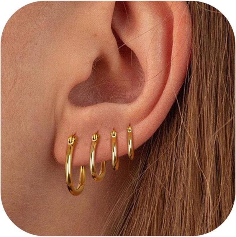 LOYALLOOK Gold Hoop Earrings Set Stainless Steel Rounded Small Hoop Earrings Set for Women Cute Huggie Earrings Nickel Free 10/12/15/20MM - Image 4