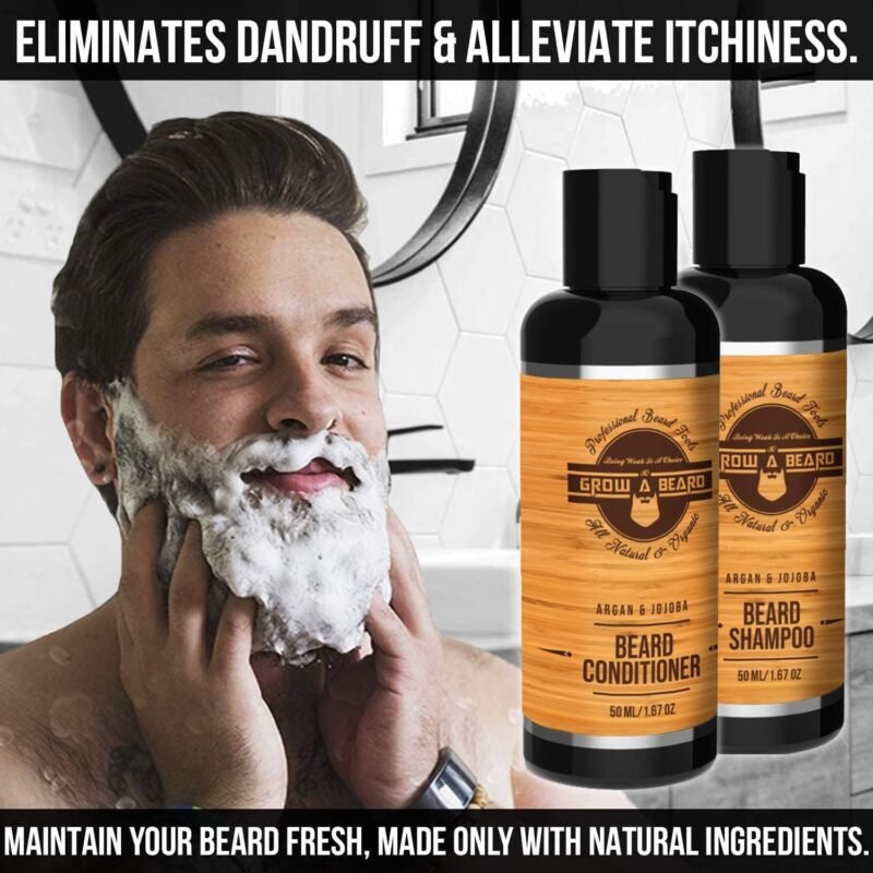 Beard Straightener Grooming Kit for Men, Beard Growth Kit, Wash, Brush & Comb, Unscented Growth Oil, All Natural Chanel Balm, Conditioner, Razor & Scissors, Great Gift Idea for Men's (Bamboo) - Image 3