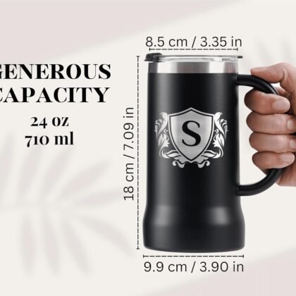 Onebttl Personalized Beer Stein, Beer Mug with Handle - Gifts for Beer Lovers, Men Who Have Everything on Birthday, Christmas - Customized Monogram 24 oz Double Wall Stainless Steel Cup, J