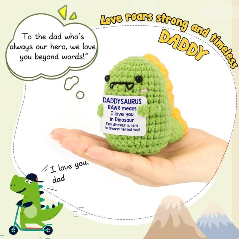 OCCdesign Mini Father's Day Birthday Gifts for Dad from Daughter Son RAWR I Love You Daddy Handmade Crochet Cute Small Dinosaur Father's Day Presents for Daddy Dad Bonus Step Father in Law New Father - Image 7