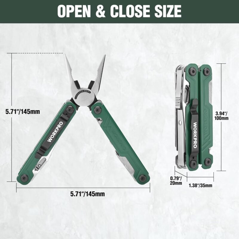 WORKPRO 18-in-1 Multi Tool Pliers, Stainless Steel EDC Multitool with Pocket Knife, 2 Safety Locks, Belt Clip and Oxford Pouch, Multipurpose Utility Multiuse Tool for Camping Outdoor Activities - Image 6
