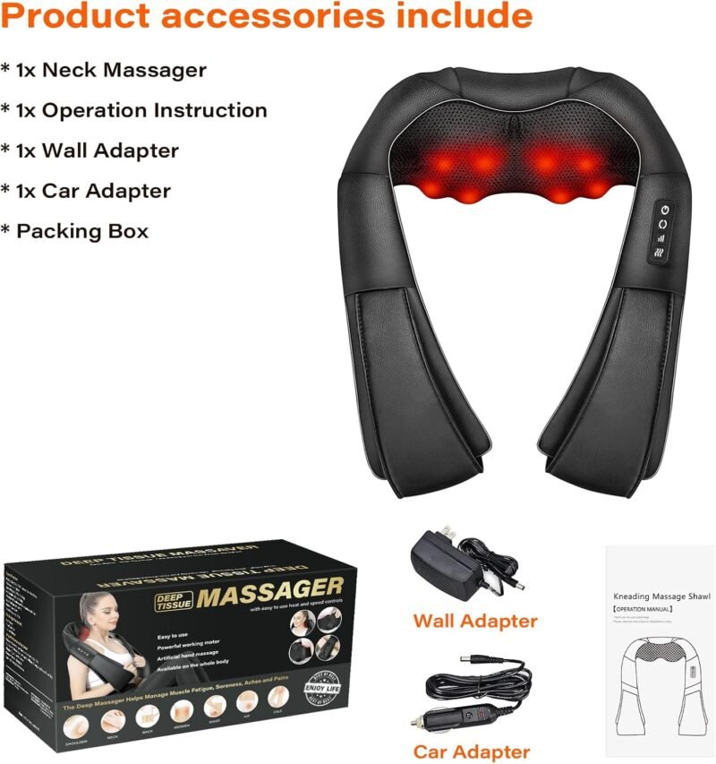 Shiatsu Neck Massager, Electric Neck and Back Massager with Heat, 3D Kneading Massage Pillow for Back, Shoulder, Muscle Pain Relief, Office & Home & Car Use, Fits for Parents - Image 8