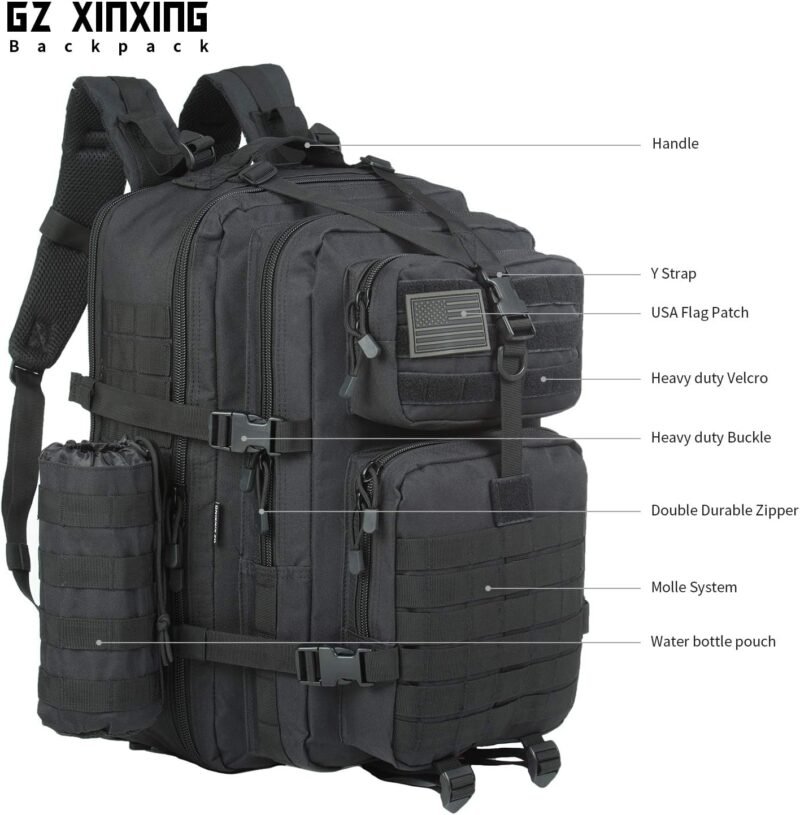 GZ XINXING 64L Expandable Tactical Army Backpack, Military Rucksack Bug Out Bag, Hydration Compatible & 9 Accessories - Image 4