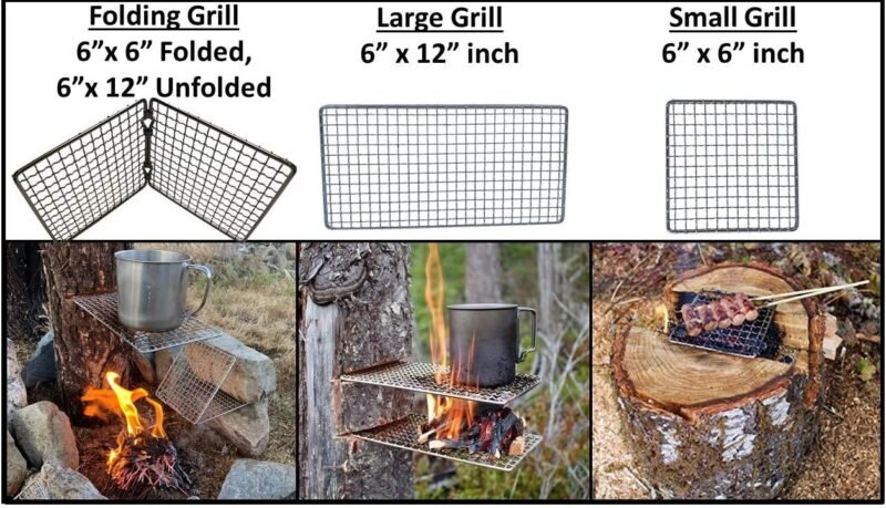Portable Bushcraft Stainless BBQ Cooking Grill Grate, Bamboo Cutting Board, Burlap Bag, Mini Knife, Fire Starter Kits. Camping, Campfires, Backpacking, Hunting & Fishing Gear - Image 5