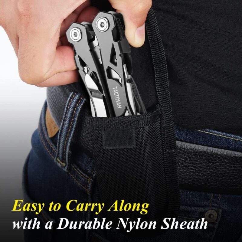 15-in-1 Multi Tool Pocket Knife, Tactical Multitool Knife Pliers, Camping Survival Gear with Knife Saw Scissors Serrated Blade Bottle Can Opener Screwdrivers Safety Lock, Unique Gifts for Men - Image 6
