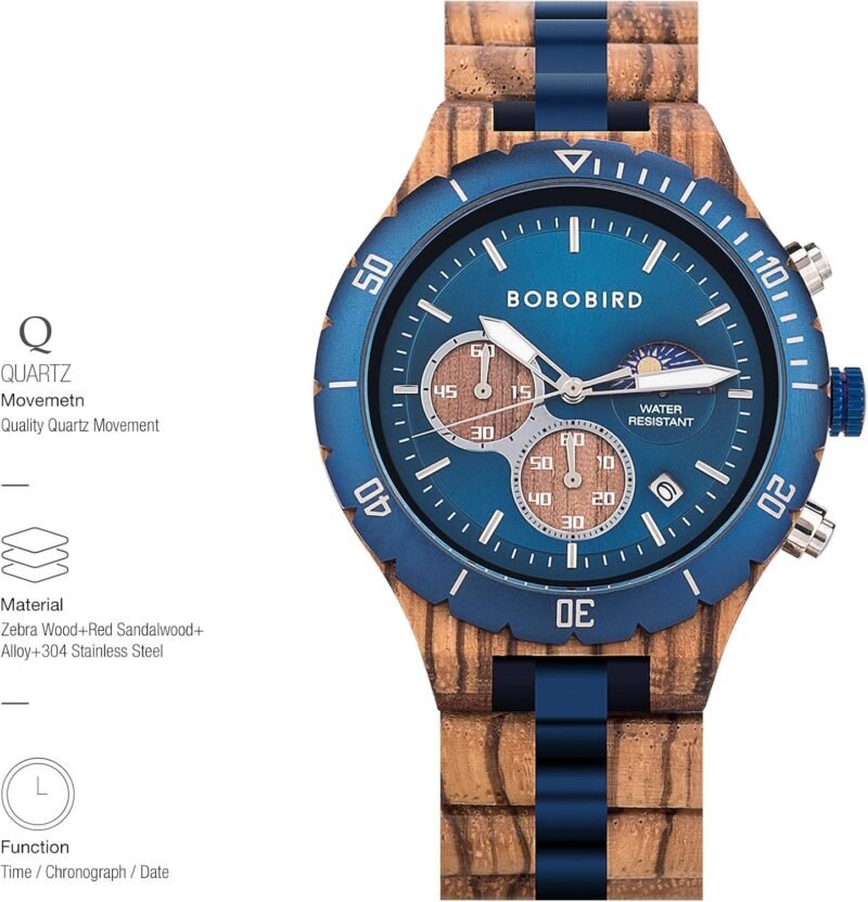 2win Mens Personalized Engraved Wooden Watches Fashion Multifunction Custom Watch Birthday Anniversary Wood Watches for Husband Boyfriend Dad Him Son with Gift Box - Image 5