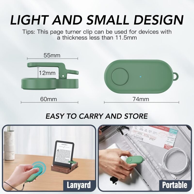 Remote Control Page Turner for Kindle Paperwhite Oasis Kobo eReaders,Kindle Clicker Page Turner Accessories for iPhone,iPad, Android Tablets Reading Novels,Camera Video Record&Shutter Selfie (Green) - Image 4