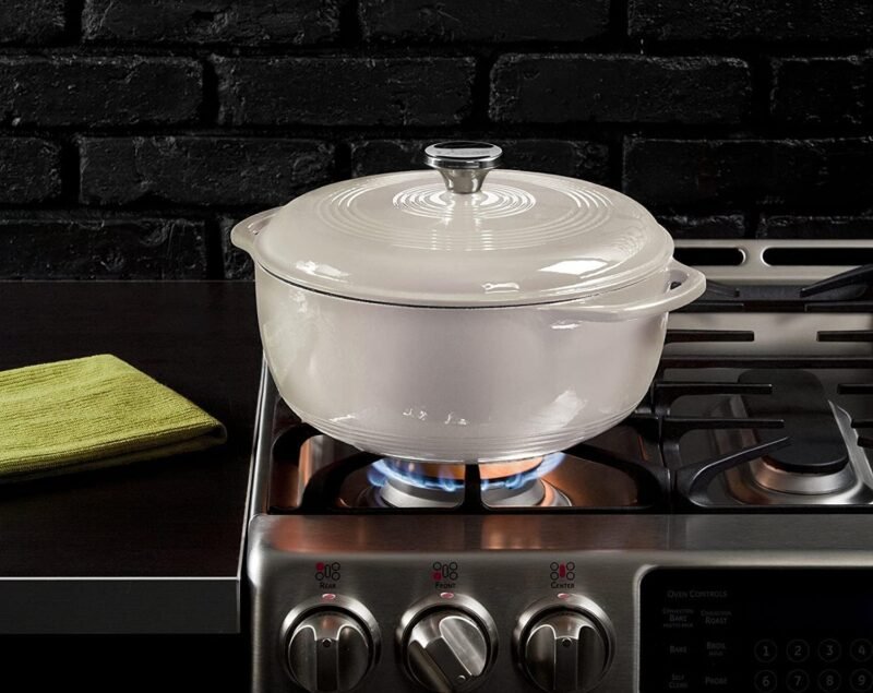 Lodge 7.5 Quart Enameled Cast Iron Dutch Oven with Lid – Dual Handles – Oven Safe up to 500° F or on Stovetop - Use to Marinate, Cook, Bake, Refrigerate and Serve – Oyster White - Image 5