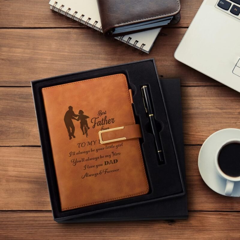 Leather Journal Gift for Dad Custom Notebook for Dad from Daughter Personalized Journal A5 Travel Diary Vintage Leather Sketchbook Fathers Day Christmas for Father Perfect Gifts Box Set with Pen - Image 4
