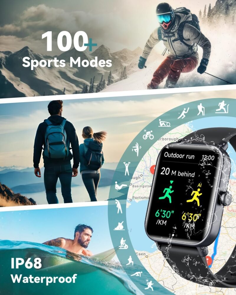 Smartwatch for Men Women, Alexa Built-in, 1.8" Fitness Tracker, IP68 Waterproof Smartwatch for Android & iPhone with Bluetooth Call (Answer/Make), Heart Rate/SpO2/Sleep Monitor/Pedometer, Black - Image 4