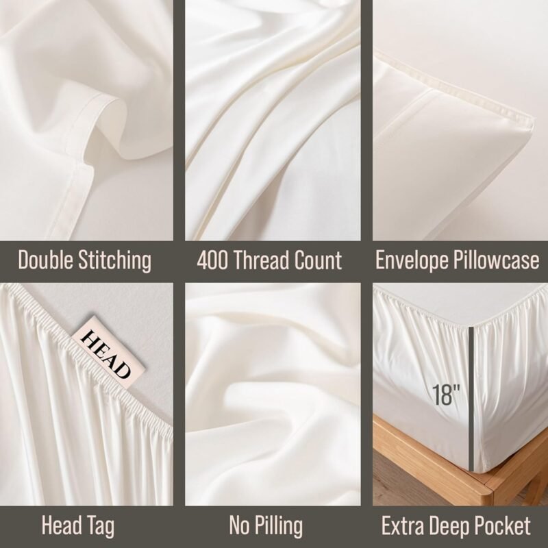 Bella Coterie Luxury Bamboo Viscose King Size Sheet Set | 100% Organically Grown | Ultra Soft | Cooling for Hot Sleepers | 18" Deep Pocket [Ivory] - Image 3