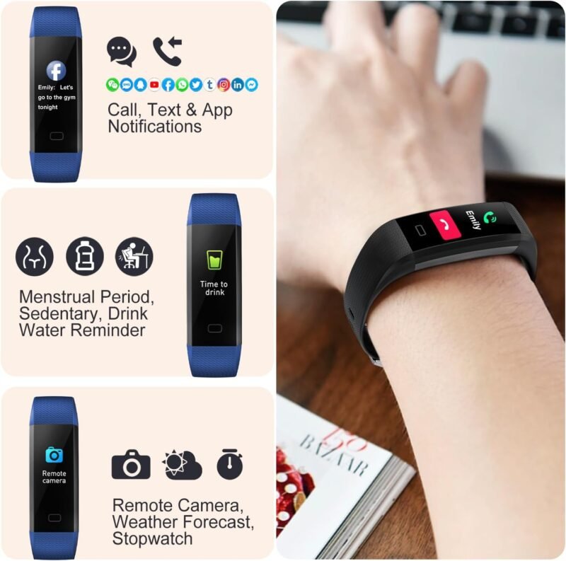 ENGERWALL Fitness Tracker with Step Counter/Calories/Stopwatch, Activity Tracker with Heart Rate Monitor, IP68, Health Tracker with Sleep Tracker, Smartwatch, Pedometer Watch for Women Men Kids - Image 5