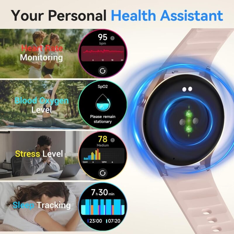 Fitpolo Smart Watch for Women,1.3" AMOLED Touchscreen Fitness Tracker, Make/Answer Calls, Heart Rate SpO2 Monitor, IP68 Waterproof, Sleep & Activity Tracking Smartwatch for Android Phones iPhone - Image 4