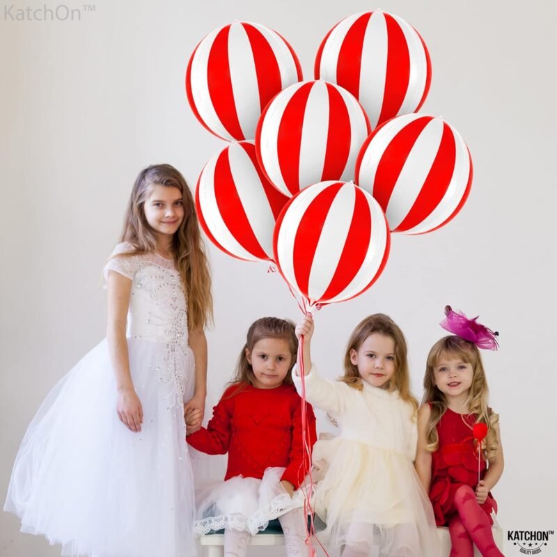 KatchOn Red and White Carnival Balloons - Pack of 6 | Circus Decorations | Striped Balloons for Theme Party - Image 6