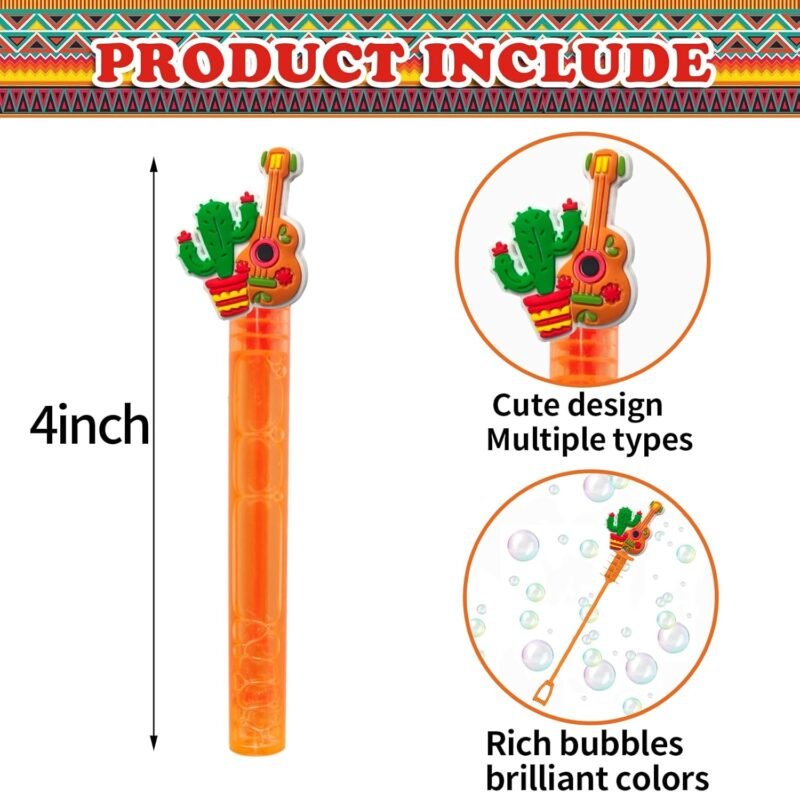 24Pcs Mexican Fiesta Party Favors Bubble Wands for Cinco De Mayo Fiesta Birthday Party Supplies,Mexican Mini Bubbles Wand Toys,Taco Party Classroom Prizes Pinata Goodie Bag Stuffers Gifts - Image 3
