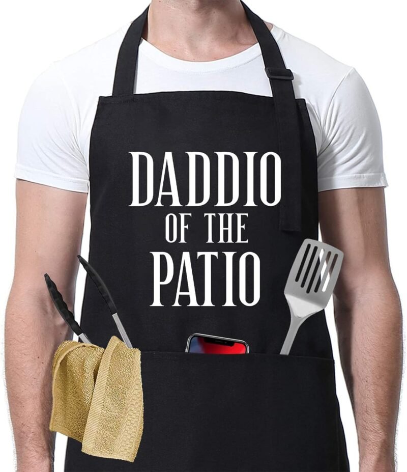 Miracu Grill Apron for Daddy - Daddio of The Patio - Dad Gifts from Daughter, Son - Funny Fathers Day, Birthday Gifts for Dad, Best Step Daddy, Father in Law - Papa Aprons for Grilling BBQ Cooking