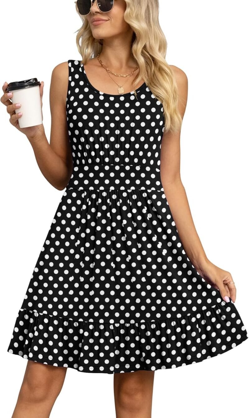 LILBETTER Women's Summer Casual U Neck Sundresses Pleated Knee Length Sleeveless Tank Dress