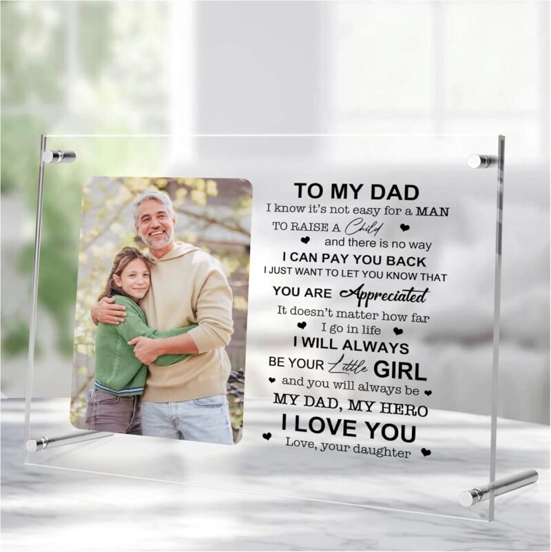 Personalized Dad Gifts from Daughter, Father's Day Acrylic Picture Frame (8"x10") Gifts for Men on Birthday - Gift For Dad - Double Panel Frame with Your Photo - Home Decor Desktop Display