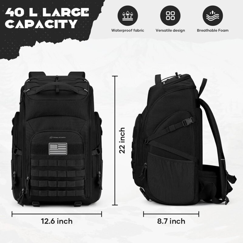 Maelstrom Tactical Backpack for Men, 40L Military Backpack,Water Resistant Assault Pack for Women, 3-Day Bug Out Bag for Hiking, Camping, Gym with Molle System-Black - Image 4