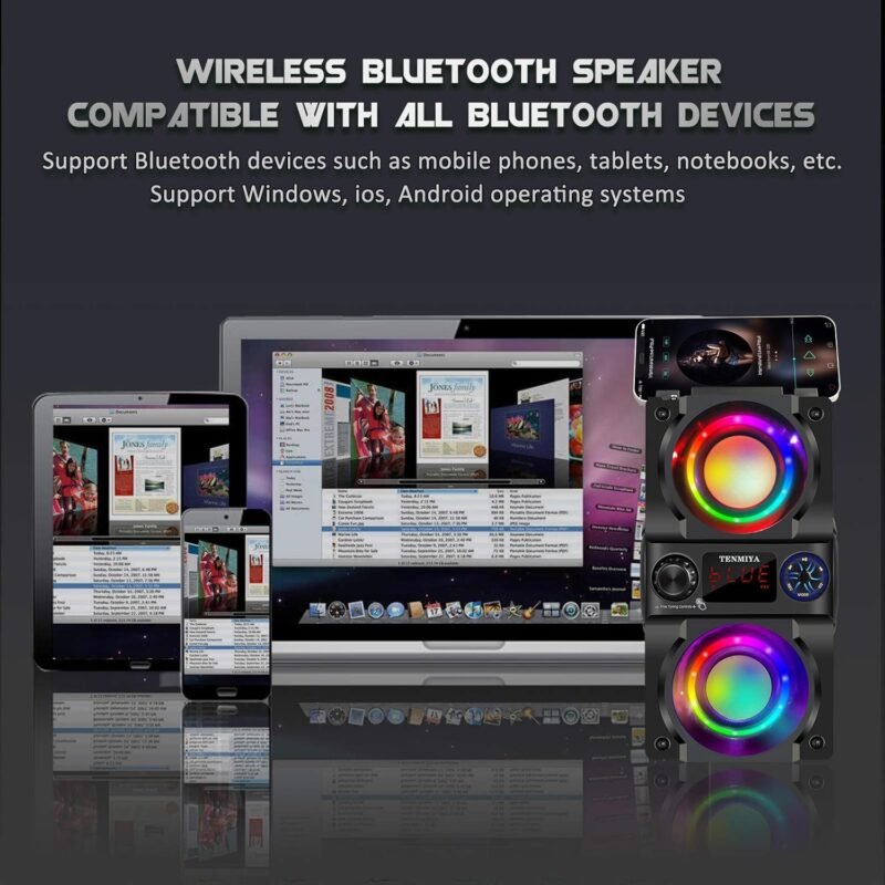 Bluetooth Speaker, 40W (60W Peak) Portable Wireless Speaker with Colorful Lights, Double Subwoofer Heavy Bass, FM Radio, MP3 Player, Bluetooth 5.0, Loud Stereo speakers for Home Outdoor Party Camping - Image 5