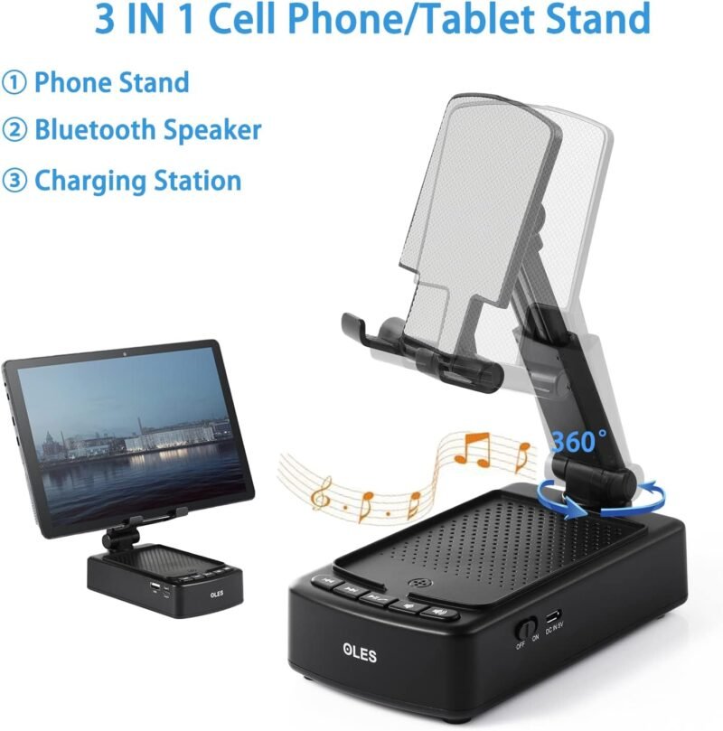 Gifts for Men, OLES Mobile Phone Stand with Bluetooth for Him Dad Women Who Want Nothing, Adjustable Tablet Holder with Wireless Speaker, Tech Gadgets for Table Desk, Unique Ideal - Image 2