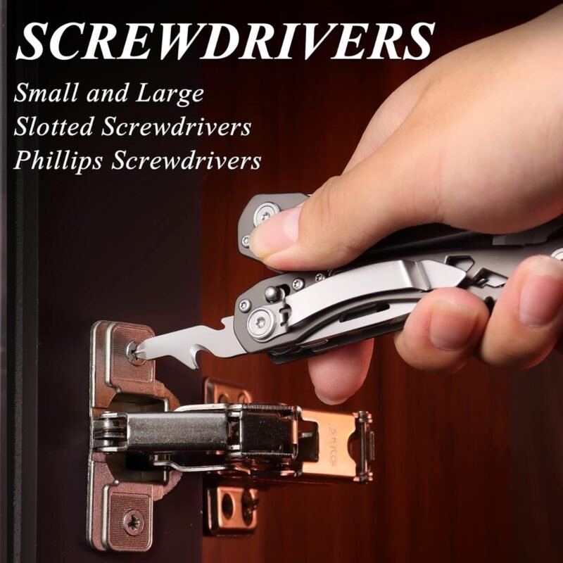 15-in-1 Multi Tool Pocket Knife, Tactical Multitool Knife Pliers, Camping Survival Gear with Knife Saw Scissors Serrated Blade Bottle Can Opener Screwdrivers Safety Lock, Unique Gifts for Men - Image 4