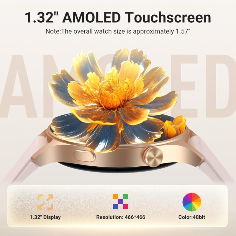 Fitpolo Smart Watch for Women,1.3" AMOLED Touchscreen Fitness Tracker, Make/Answer Calls, Heart Rate SpO2 Monitor, IP68 Waterproof, Sleep & Activity Tracking Smartwatch for Android Phones iPhone - Image 2