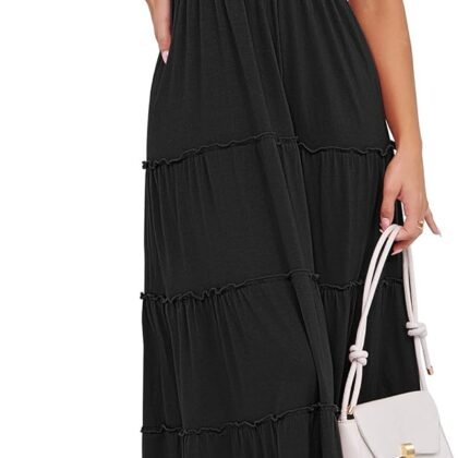 ANRABESS Womens Sleeveless Maxi Dress Summer Casual Ruffle Smocked Square Neck Boho Flowy Tiered A-line Trendy Beach Sundress
