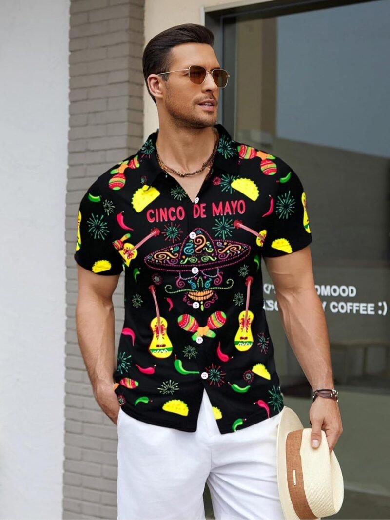Cinco De Mayo Shirts for Men Mexico Button Down Shirt Hawaiian Tropical Tees Summer Short Sleeve Outfit - Image 3