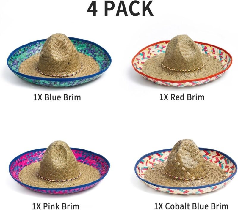 COLLECT PRESENT Pack of 4 Sombrero Hats for Men & Women – Fun Fiesta Party Hats with Chinstrap, Ideal for Cinco De Mayo & Mexican Theme Events - Image 2