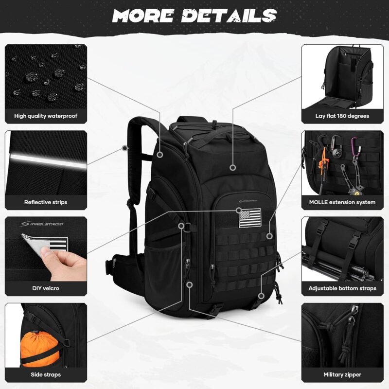 Maelstrom Tactical Backpack for Men, 40L Military Backpack,Water Resistant Assault Pack for Women, 3-Day Bug Out Bag for Hiking, Camping, Gym with Molle System-Black - Image 2