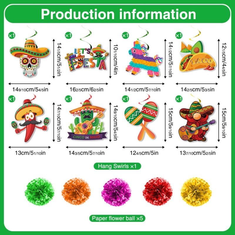 Cinco De Mayo Party Decorations, Preassembly Mexican Themed Fiesta Party Banner Decorations with Pinata Hanging Swirls, Fiesta Party Decor Supply - Image 5
