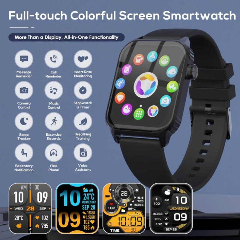 Smart Watches for Women Men, 1.83" HD Smartwatch with 120 Sports Modes, Heart Rate/Sleep Monitor, IP67 Waterproof, Bluetooth Call & Music Control for iPhone/Android - Black - Image 2