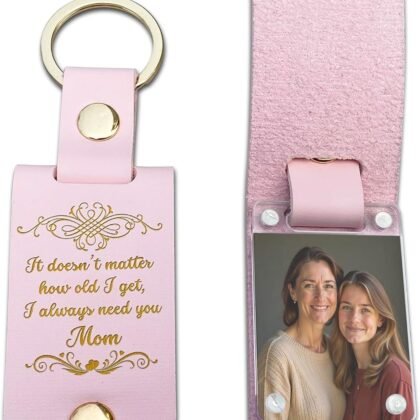 V VIBEPY Personalized Gifts For Mom Photo Keychain, From Daughter Son Husband – Custom Leather Keychain With Picture – Mother’s Day, Birthday, Valentine's Day, Christmas Gifts, Wife, Women