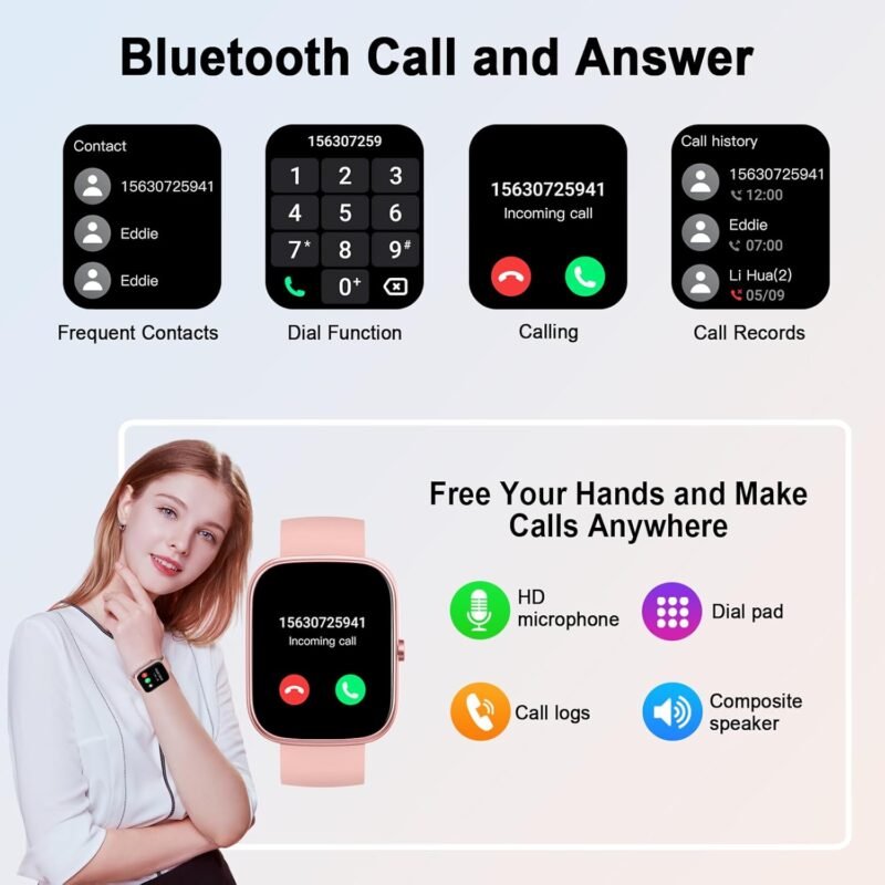 Smart Watch for Women, 2025 HD 1.91" Smartwatch (Answer/Make Call), 112+ Sports Modes Fitness Activity Tracker, Calories/Heart Rate/Sleep Monitor, IP68 Waterproof Step Counter for Android iOS, Pink - Image 3