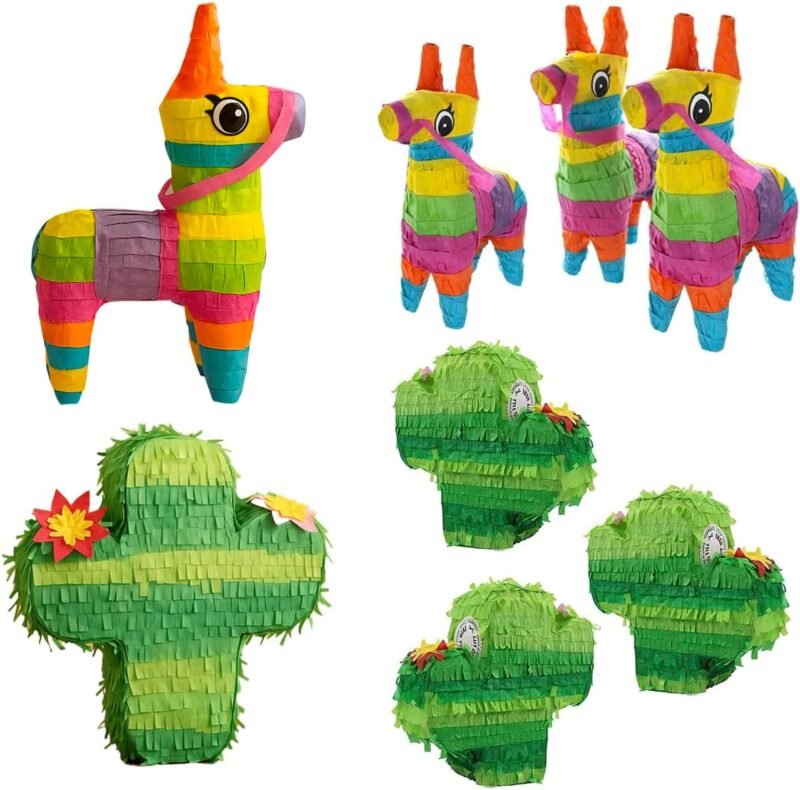 GIFTEXPRESS 8 Pack Mini Donkey Cactus Pinata Pinatas - 8 Pcs Assorted Cinco de Mayo Pinata Decor. - Fiestas Decorations Party Favors