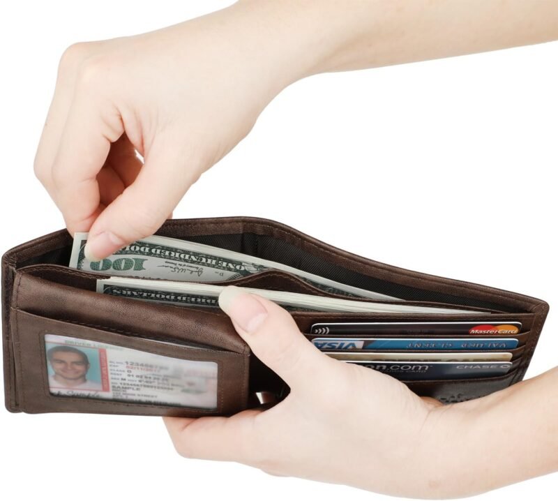 Wallet for Men-Genuine Leather RFID Blocking Bifold Stylish Wallet With 2 ID Window - Image 6