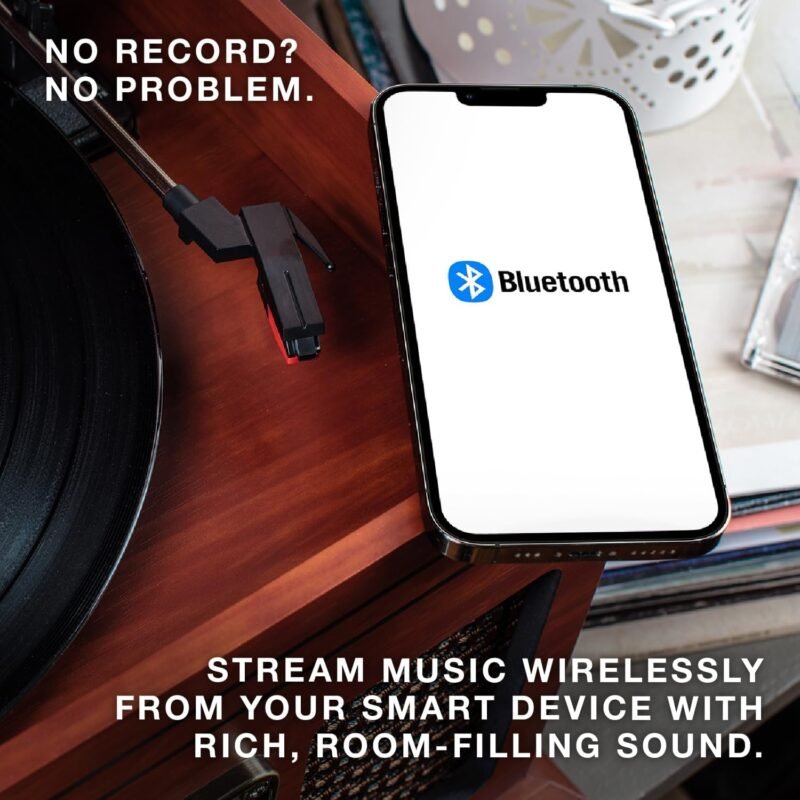 Victrola Nostalgic 6-in-1 Bluetooth Record Player & Multimedia Center with Built-in Speakers - 3-Speed Turntable, CD & Cassette Player, FM Radio | Wireless Music Streaming | Mahogany - Image 3