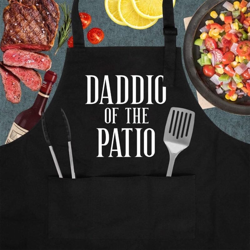 Miracu Grill Apron for Daddy - Daddio of The Patio - Dad Gifts from Daughter, Son - Funny Fathers Day, Birthday Gifts for Dad, Best Step Daddy, Father in Law - Papa Aprons for Grilling BBQ Cooking - Image 2