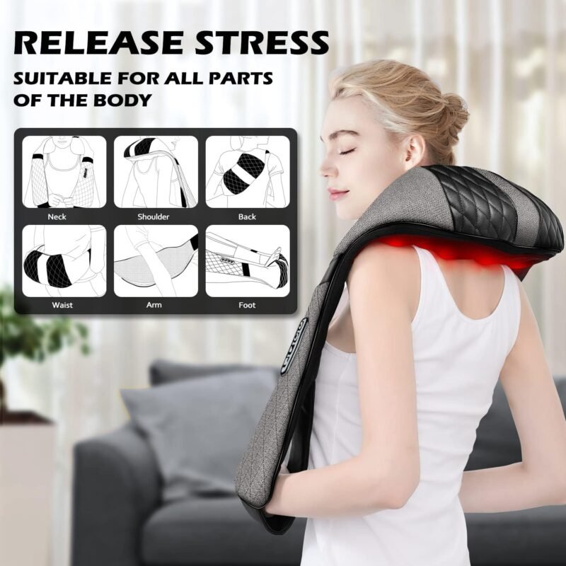 Blue Elf Shiatsu Electric Neck Back Massager Pillow 3D Kneading with Heat for Shoulder, Lower Back, Foot, Leg Muscles Pain Relief Relax in Car Office and Home (Gray) - Image 2
