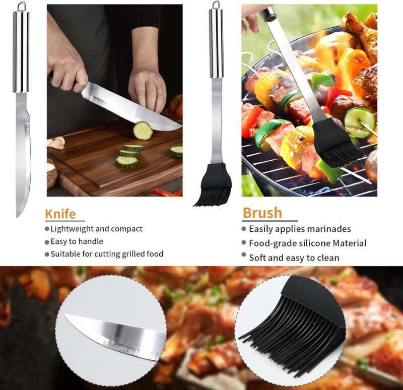 11Pcs Stainless Steel BBQ Grilling Accessories Set, Dad Gifts for Fathers Day Grilling Gifts,Portable Practical Grill Tools Utensils Kit with Storage Bag for Outdoor Grill Camping Backyard - Image 4